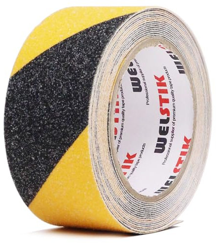 WELSTIK Nastro antiscivolo, ad alta trazione, forte presa, nastro di sicurezza per attrito, battistrada antiscivolo per esterni, non facile lasciare residui adesivi,5cm x 5m nero/giallo