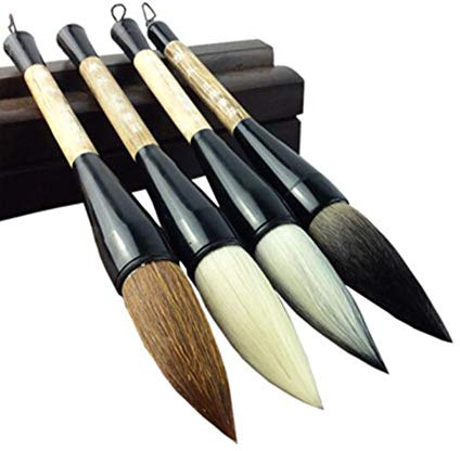 MAYABI Chinesische Kalligraphie-Kalligraphie-Pinsel, Kalligraphie-Stifte, Pinselstifte, Wolfshaar, 4 verschiedene große Kalligraphie-Pinsel, Schreibpinsel, Sumi-Zeichenpinsel for Anfänger