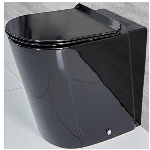Milano Nero Black Ceramic Back to Wall Toilet WC Soft Close Seat