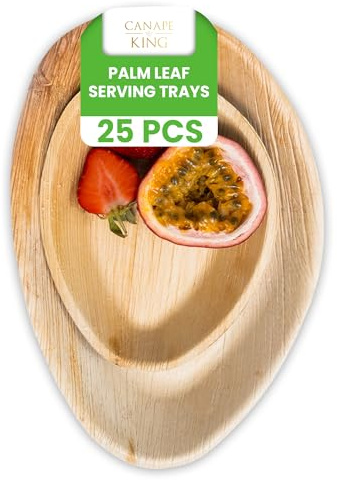 CANAPE KING | 25 assiettes jetables ovales en feuille de palmier (26x16cm) | Vaisselle naturelle écologique - comme le bambou, le bois, le papier, le plastique - idéal pour les fêtes d'enfants