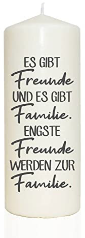 WB wohn trends Spruchkerze, Es gibt Freunde und es gibt Familie, grau, 20cm, 765g d8cm, Kerze mit Spruch, Brenndauer ca 70 Std