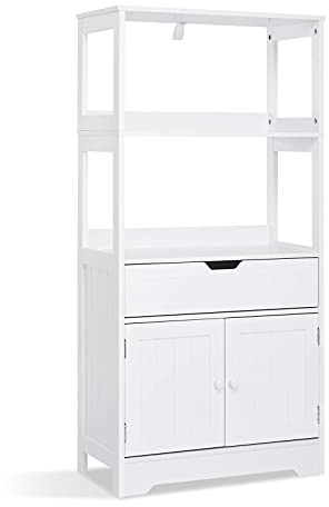 Mondeer Badezimmerschrank, Badschrank mit Einlegeböden Schubladen und Türen, für Badezimmer 60 x 30 x 121cm (L x B x H), Weiß