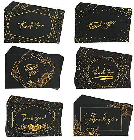 MONCAP 120 Stück Mini Dankeskarten Thank You Karte Schwarz Gold Dankeschön Grußkarten 8 x 5.4cm Danksagungskarten für Weihnachten Neujahr Kleinunternehmer Business Geschenk-Shop