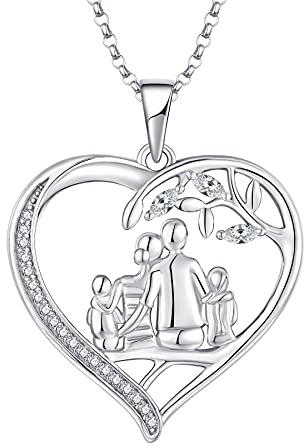 JO WISDOM Damen Kette Mama Familie LebensBaum Silber 925,Halskette Anhänger Mutter Tochter Vater Sohn mit 3A Zirkonia,Schmuck für Frauen
