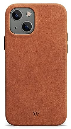WIIUKA Hülle für iPhone 13, Deutsches Leder, Lederhülle extra Dünn, Premium Handyhülle, Case, Qi, Vintage Braun