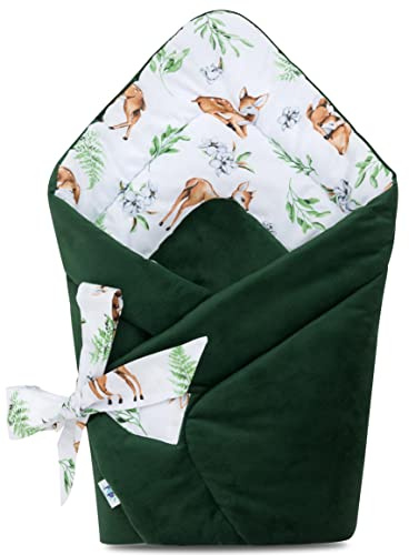 Pepi Babyhörnchen 100% Baumwolle & Samt 75x75cm – Einschlagdecke, doppelseitig weich, ganzjährig, antiallergisch – Farbe Forest Time (dunkelgrün)