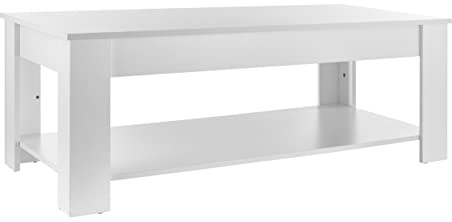 Baroni Home Mesa de Centro Moderna, Mesa de café, Mesa de Salón con Estante Inferior, Rectangular Color Blanco, 120x60x45 cm