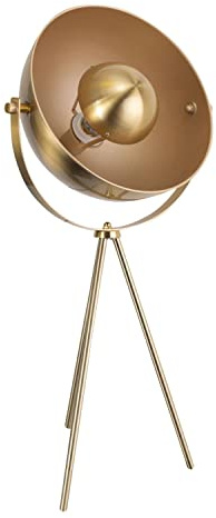 firstchoicelighting Tripod Table Lamp or Bedside Light Retro Design Tripod Light Industrial Lamp with Dome Shade Satin Brass Height 64cm LED Compatible