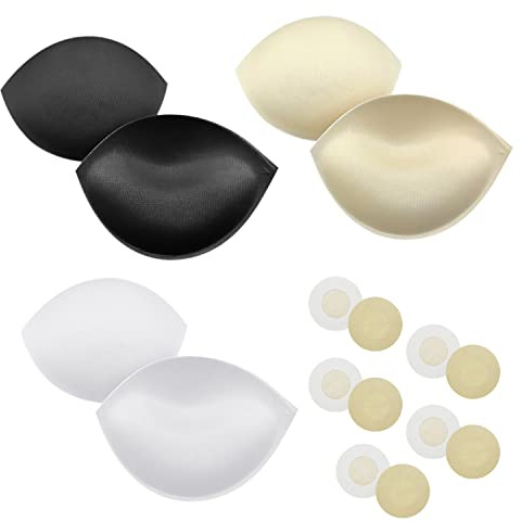 3 Paires de Coussinets de Soutien-Gorge Amovibles avec 5 Paires de Patchs de Poitrine Non tissés, Protecteur de Soutien-Gorge, Remplissage de Soutien-Gorge de Sport (Noir, Blanc, Beige)
