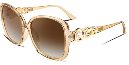FEISEDY Sonnenbrille Damen Polarisiert Übergröße Vintage Brille B2821 | Elegante Damenmode, Perleneinlage, UV400 Schutz