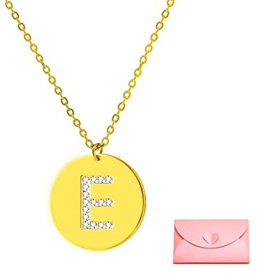 Only faith Collar letras Iniciales Globo Cadena Eslabones Acero Inoxidable Collar doble capa colgante Letra Burbuja para Mujer Moda de Tendencia (E ORO)