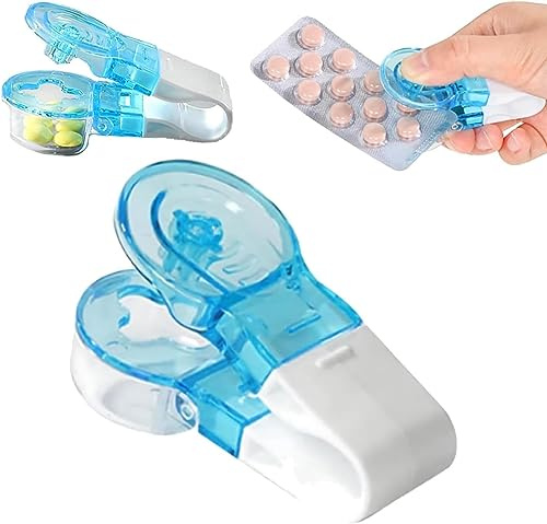 Yajimsa Tragbare Pillendose - Portable Pill Taker | Pillenlocher Mit Behälter | Ausdrückhilfe Tablettenspender | Persönliche Aufbewahrung Tragbar Pillen-Organizer Box Case (1 Stück)