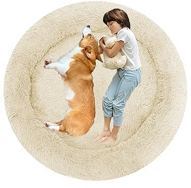 XIEMINLE Rundes Hundebett Hundesofa, Hundebett Mittelgroße Hunde, Orthopädisches Hundebett Welpen Kissen, Donut Haustierbett für Hund, Katzenbett Hundekorb Waschbar, Flauschiges Katzenbett(Ø130cm)