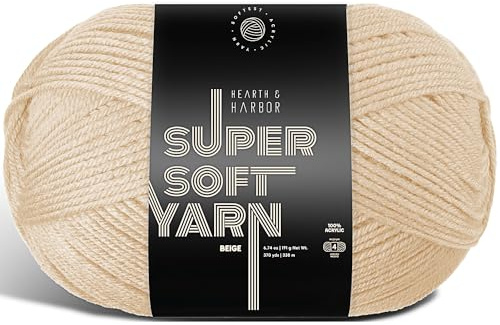 Acrylic Yarn for Crocheting & Knitting – Soft Crochet Yarn for Crocheting, 370 Yards, Perfect for Crafts & Amigurumi, Medium Worsted Weight 4, Beige