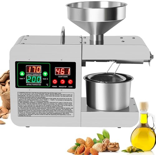 Qiang Presse à Huile électrique à Froid Chaude Moulin à Huile De Noix Graines Professionnelle en Acier Inoxydable 820w 40-240℃ Réglable pour Cuisine Domestique Commercial,220V