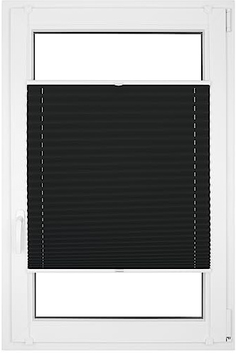 RENA Plissee ohne Bohren - Verdunklungsplissee - Klemmfix - Plisseerollo - Sonnenschutzrollo - Fensterdeko - Schwarz 85cm x 120cm