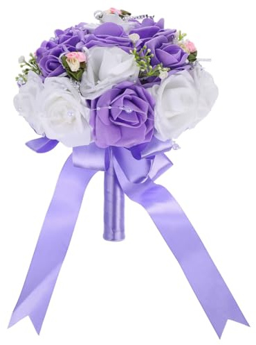 WOFASHPURET Wedding Bouquet for Bride 10.24In Lilac Bridal Flower Holder Artificial Hand Bouquet with Vivid Pe Flowers for Wedding Ceremony Home Decoration