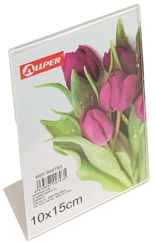 Acan Portafotos de plástico transparente, marco fotos de sobremesa, soporte para fotografías, oficinas, negocios, hogar (Vertical, 10 x 15 cm)