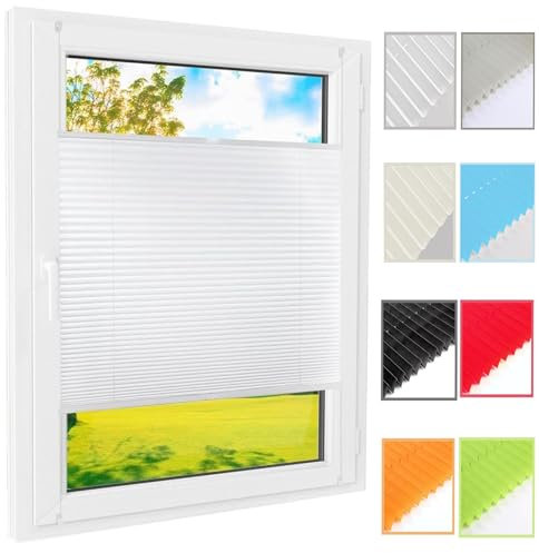 Plissee Klemmfix,Plissee Nach Maß, 60 x 200 cm Easyfix Lichtdurchlässig,Einfache Montage, Neuste Version Plisseerollo, mit Klemmträger, für Fenster & Tür, Weiß