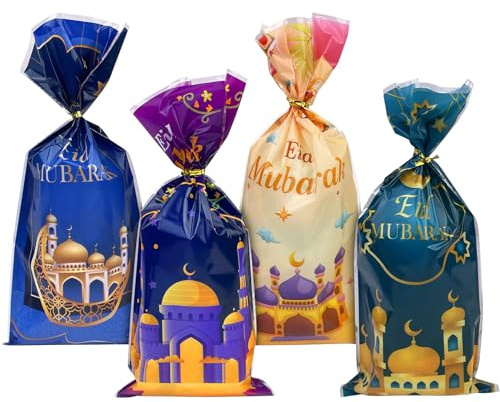 Dunkwckore 100 stycken presentpåsar, Eid Mubarak-dekorationer, ramadan-presentpåsar, stora påsar
