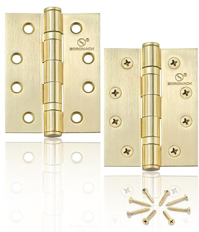 2 Pcs Door Hinges 4 inch(100 mm) Butt Hinges Ball Bearing External Door Hinges Heavy Duty Outdoor Matte Gold Hinges for Wood