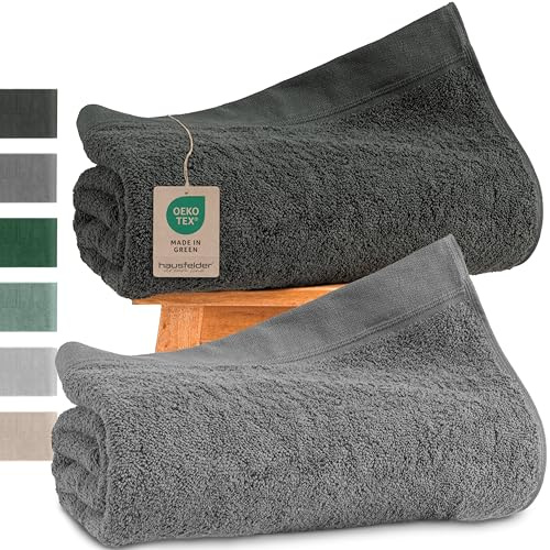 Hausfelder Saunatücher Farbmix 2er Set, 80x200 cm, Sauna Handtuch groß - Damen und Herren Saunatuch, 100% Baumwolle, Ökotex Zertifiziert. Farbe: Anthrazit/Grau