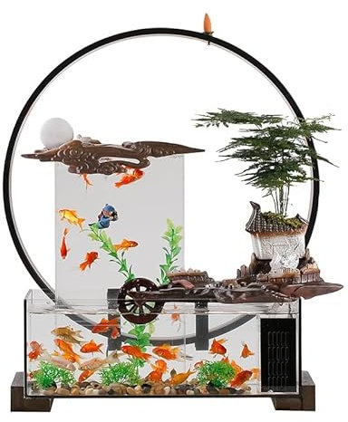 Decoraciones De La Casa Fuente de Mesa con Agua Corriente, Adorno de pecera de Cristal, decoración Creativa for el hogar, Oficina, Escritorio, circulación de Agua, Paisaje Fuente De Escritorio