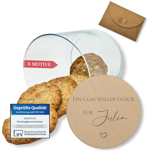 Vorratsgläser mit Deckel personalisiert mit Gravur, kleine Geschenke, Keksdose personalisiert, Dankeschön Geschenke, Holzdeckel mit Gravur, Personalisierte Geschenke, Danke Geschenk (Design 3, 880ml)