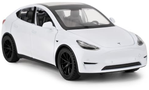 imtfzct 1/32 Tesla Model Y Alu-Automodell, Kinderspielzeugauto mit Pull Back Funktion, Sound- und Lichtmodellauto, Kinderspielzeug mit zu öffnender Tür, Geschenke für 4-7 jährige Kinder（weiß）