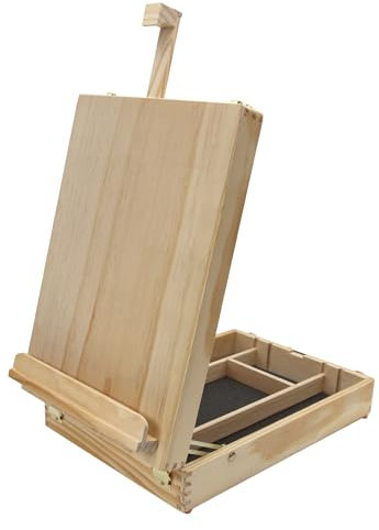 Paintersisters Luca Mallette de peinture en bois de pin durable FSC, chevalet de table avec mallette à ustensiles, châssis jusqu'à 60 cm de hauteur, boîte à peinture (bois de pin)