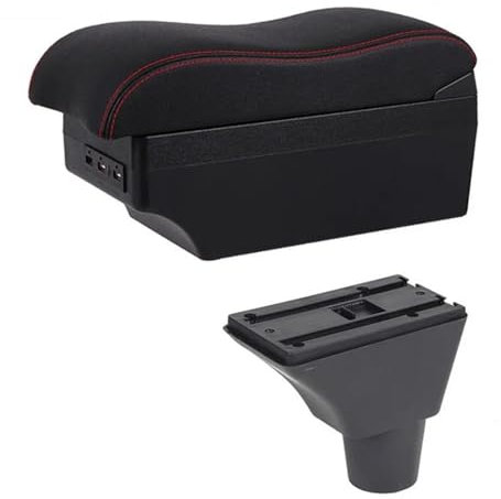 MObyat Caja Almacenamiento Coche Caja De Reposabrazos para Coche, Contenido De Tienda Central, Decoración De Estilo con Portavasos, Accesorios USB para Ibiza 6j 6L(E Red Line 2)