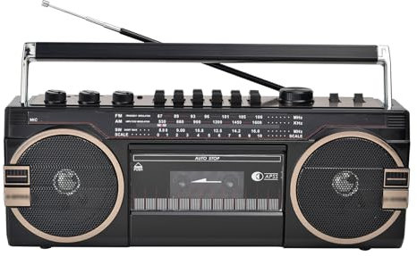 OZTYSGXM Retro Blueooth Boombox, Portable Cassette Player Boombox, Vintage Tape Radio Multi-Function Recorder - Built-In Large Capacity Battery, TF MP3 Player/Bluetooth, Classic 80s Style,Black