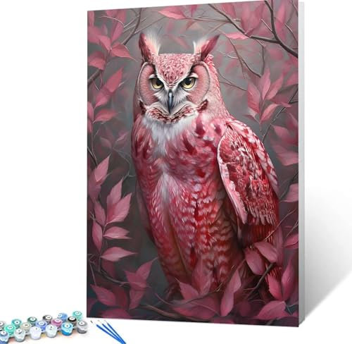 Malen Nach Zahlen Erwachsene Eule Komplettset Malen Nach Zahlen Rosa Malen Nach Zahlen ab 9 Jahre MÃdchen Kinder, DIY Handgemalt Ölgemälde Kreativ Set für Erwachsene 45x60cm Deko Wohnzimmer H5-147