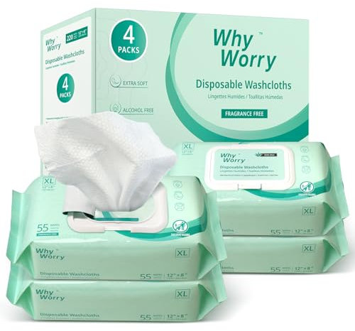 WhyWorry XL Toallitas Húmedas para Adultos sin Perfume, Extra Grandes 20x30 cm Toallitas con Aloe & Vitamina E para Incontinencia y limpieza Corporal, 99% Agua Pura & sin Alcohol, 220 Unidades