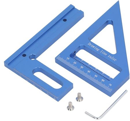 DUIMIMI 3D Multi Angle Measuring Ruler, 45° & 90° Adjustable Aluminum Alloy Protractor Square Ruler, Angle Measuring Tool for Woodworking, Carpentry, Projects, Miter Cuts (Blue)