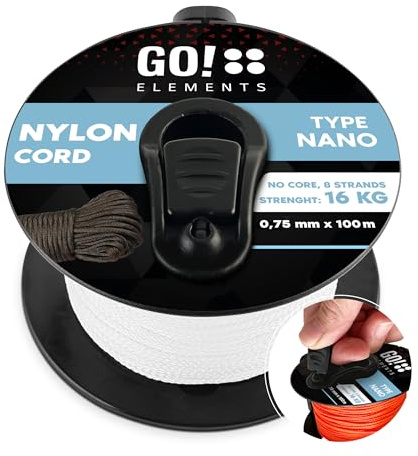 GO!elements Nano Cord | Maurerschnur | filigran, dünn & extrem stabil | 100% Nylon Seil | ø 0,75mm - Kernlos - Max. 16 KG - reißfest | Reepschnur für DIY, Camping | Nylonschnur | Kordel