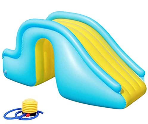 Inflatable Water Slide Swimming Pool Slide Summer Fun Water Play Toy for Kids Outdoor Indoor Use Blue PVC Material 158x79x62cm (Sky-blue)