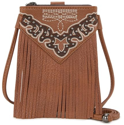 Montana West Kleine Umhängetasche für Damen, Western-Handygeldbörse, Fransen braun, Small, Western-Stil
