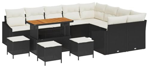 vidaXL Trädgårdsoffset med kudde med lagring 13 pcs Svart och kräm, Trädgård och terrassset, modern rattansoffa, lätt utomhuscouch, UV-skydd, förvaring, lounge