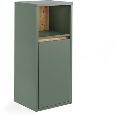 Vicco Midischrank Viola, Grün/Artisan, 33 x 80 cm | mit Tür und offenem Regal, zur Wandmontage mit offenen und geschlossenen Ablageflächen