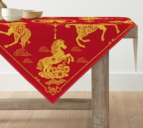 Artoid Mode Pferd Wolke Chinesischer Knoten Neujahr 2026 Tischdecke, New Year Tischwäsche Küche Tisch Dekoration Drinnen Urlaub Party Dekor 85x85 cm