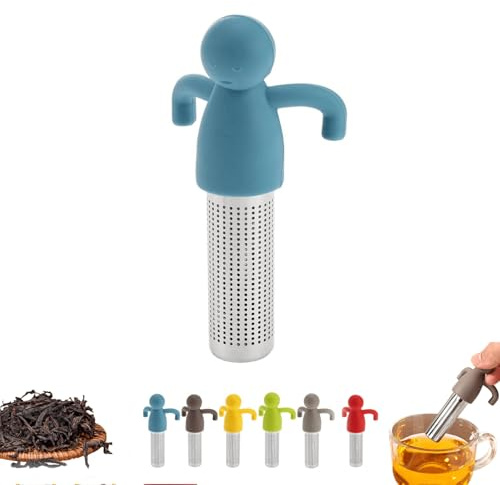 Tea Infuser for Loose Tea, Cute Human Shape Stainless Steel Strainer with Fine Mesh & Silicone Handle, Reusable Tea Ball for Teacups, Mugs, Teapots (Blue 1pcs)