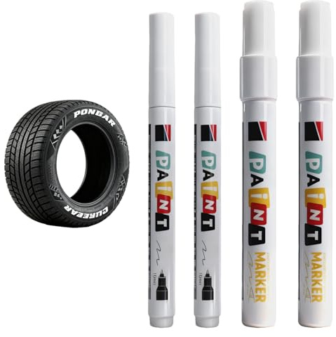 HAOQIAGA 6 Stück Reifenstift, Reifen Stift Weiß Wasserfest 1mm & 3mm, Wasserdichter Reifenmarker, Graffiti Lackstifte, Lackstift Weiß, für Auto Motorrad Reifen, Glas, Metall, Gummi