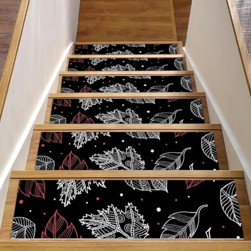 RODAILYCAY 15 gradini per scale in legno, tappeto antiscivolo per scale, runner per scale autunnali rosa e bianchi a pois neri per interni, lavabile, per bambini, anziani e animali domestici