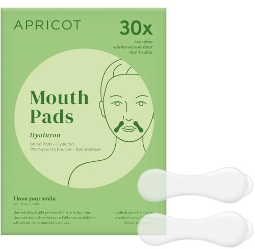 APRICOT Mundfalten Pads aus medizinischem Silikon mit niedermolekularem Hyaluron - Bis zu 30x Wiederverwendbar, Dermatologisch Bestätigt, Vegan & Tierversuchsfrei - Silikon Pads Gesicht, Nasolabial
