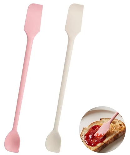 2PCS Mini Silicone Spatulas, Silicone Jar Scraper Set Double-Headed Mini Scrapers Reusable Stirrer for Food Bottles, Jam, Lotion, Narrow Bottles