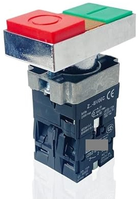 KGBHSCTTIE Interruptor pulsador de Dos Posiciones, 22 mm, 24 V, Rojo-Verde, con lámpara XB2-BW8465, reinicio momentáneo, NA/NC