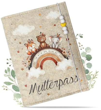 Mutterpass Schutzhülle Mutterpasshülle aus Filz für Deutschen Mutterpass Heft Hülle und Impfpass Hülle Mit Zusätzlichen Innentaschen für Schwangerinen und Zukunftige Mütter (Regenbogenwolken)