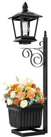 Poste de lámpara solar con maceta, lámpara solar 2 en 1 para exteriores con maceta, luces de con maceta, para balcón, , apartamento, césped, jardín, porche, patio trasero, cubierta de | Faroles de jardín con maceta para jardín, patio, porche, patio, césped, terraza, balcón, camino, apartamento