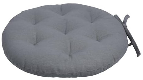 Harbour Housewares Round Seat Pad - 40 x 40cm Thick Cushion with Ties, Indoor Outdoor Chair Seat Pad for Dining Chairs, Garden, Patio & Bistro Seating - Grey